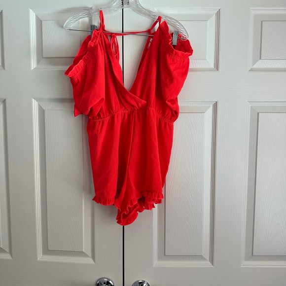 Salt and Jade Open Back Romper Coverup Size M Bright Orange - Picture 7 of 8